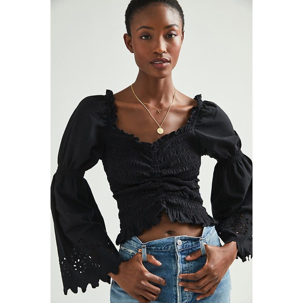 Forever That Girl Larissa Eyelet Top in Black Womens Medium